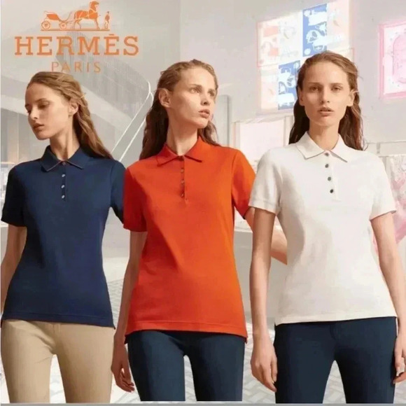 NWT Hermes Sellier Women’s Polo Short Sleeve Shirt Top Navy Blue L - Picture 7 of 15